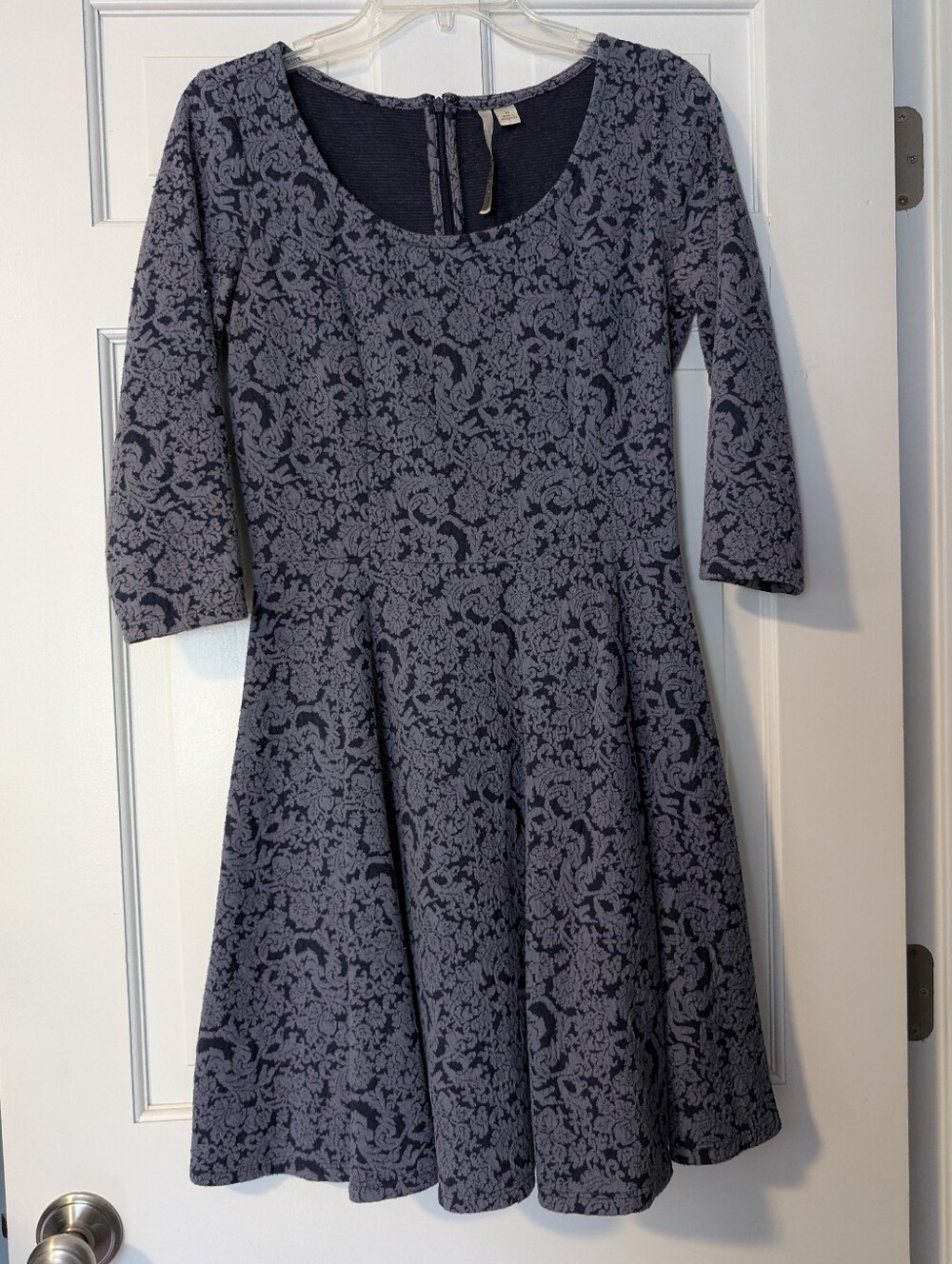LC Lauren Conrad Blue Patterned Fit & Flare Midi Dress